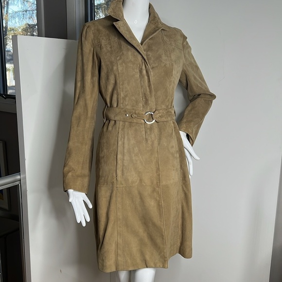MaxMara S’ Sz 8 Butter Soft Suede Trench Coat Buttoned and Sashed - Picture 1 of 14